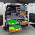 Close-up of fleet vehicle dashboard with monitoring systems active