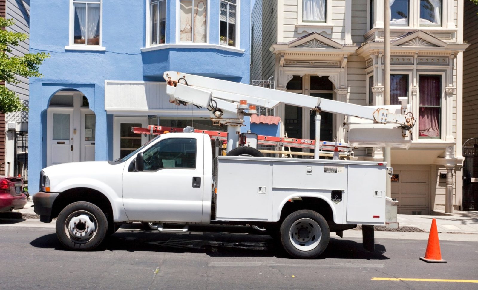 Close-up of a fleet vehicle engine undergoing routine maintenance