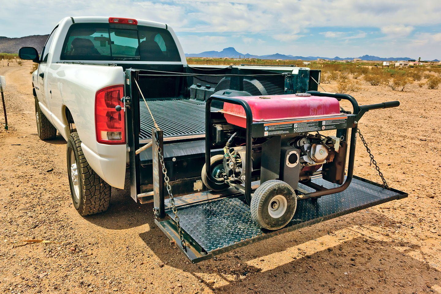 Pick up truck carrying generator