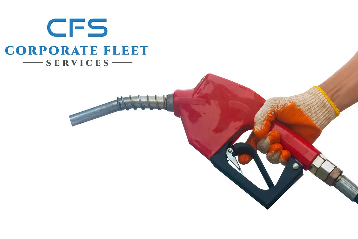 Corporate Fleet Text Logo and Gloved Hand Grabbing Fuel Pump