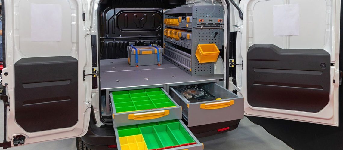 Close-up of fleet vehicle dashboard with monitoring systems active